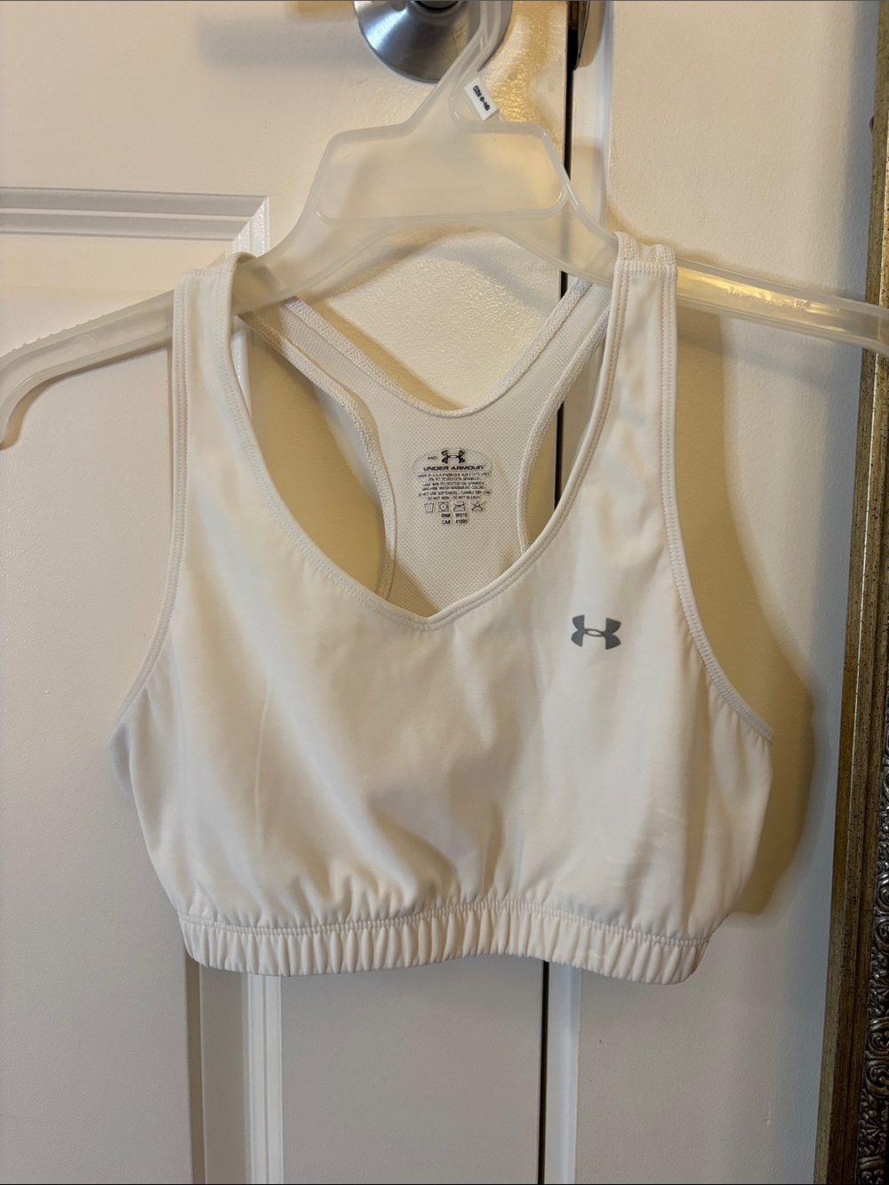 Under Armour White Racerback Sports Bra with Silver Logo